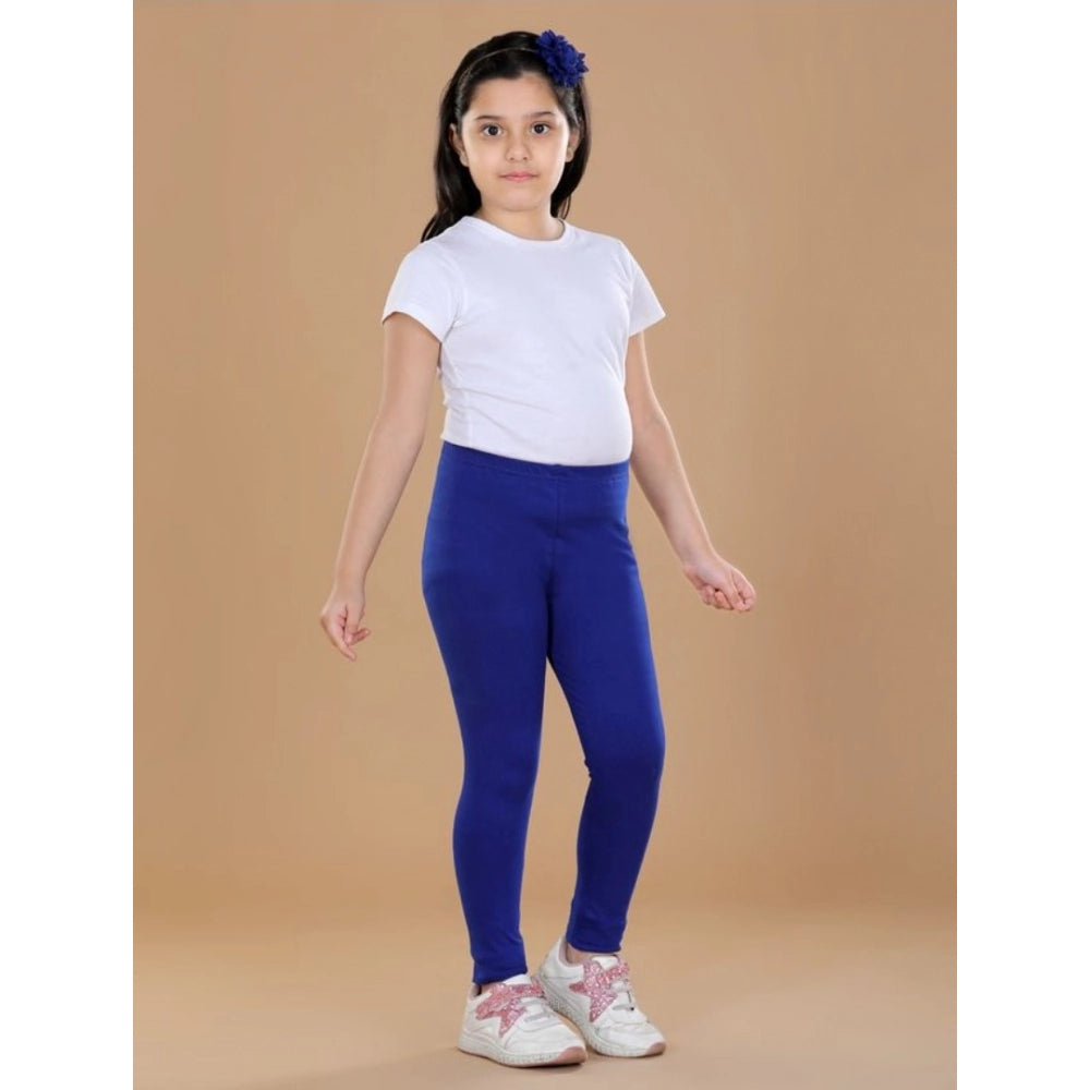 Girl's Cotton Lycra Solid Elasticated Leggings (Blue)