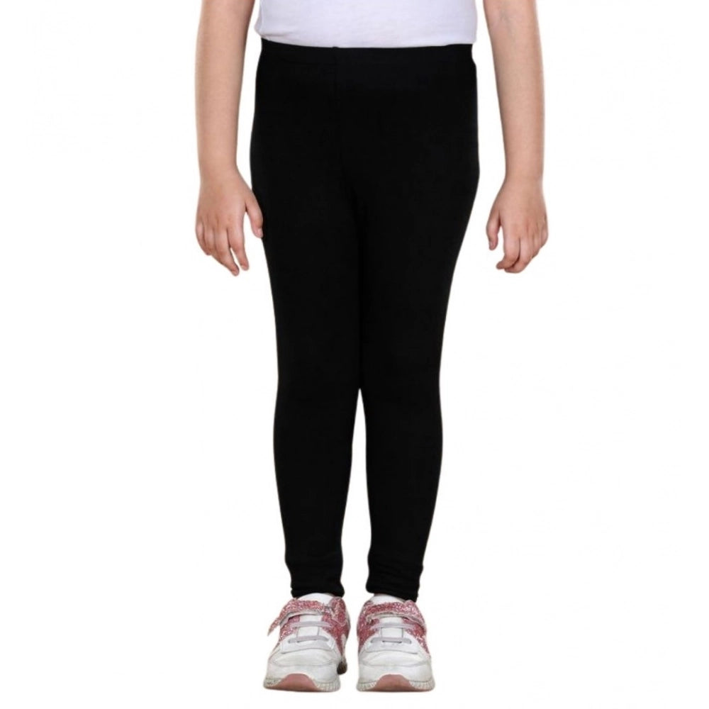 Girl's Cotton Lycra Solid Elasticated Leggings (Black)