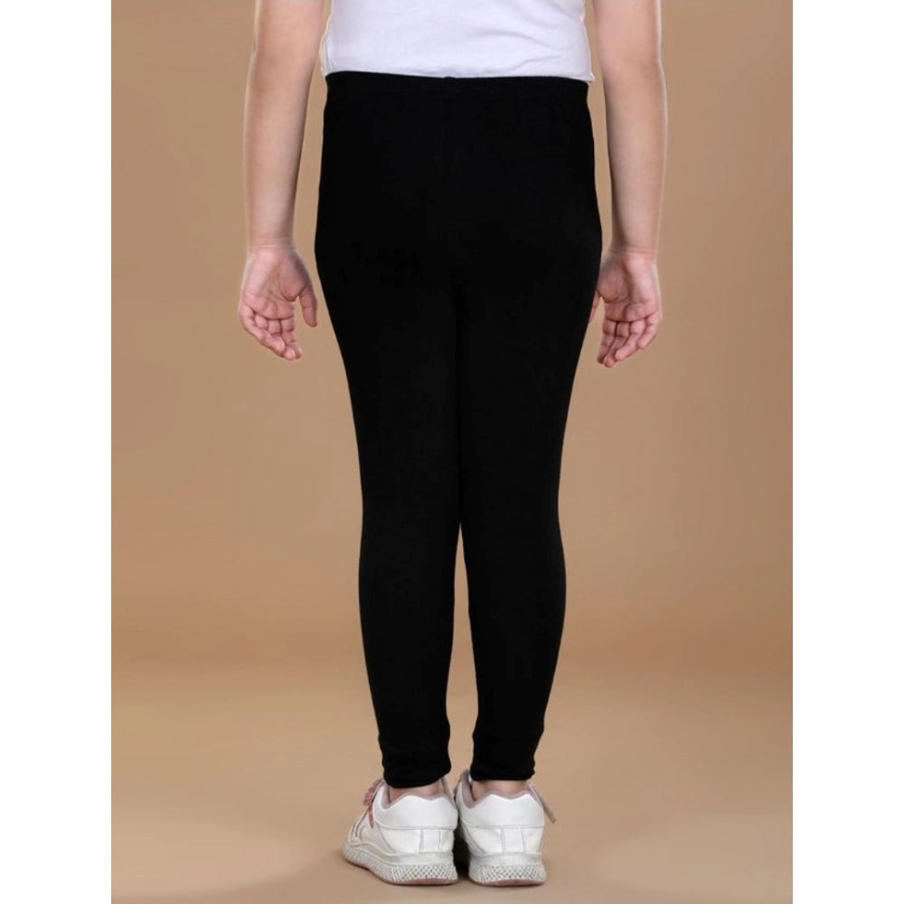 Girl's Cotton Lycra Solid Elasticated Leggings (Black)