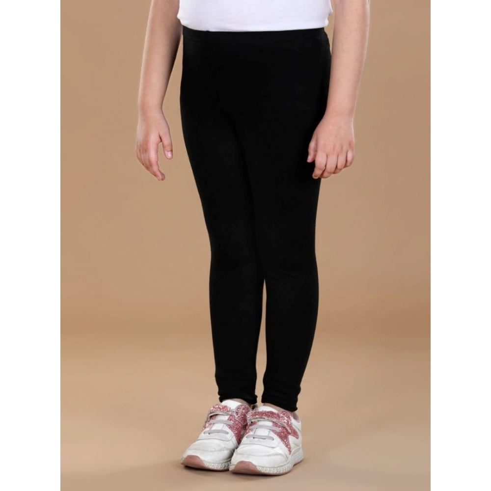 Girl's Cotton Lycra Solid Elasticated Leggings (Black)