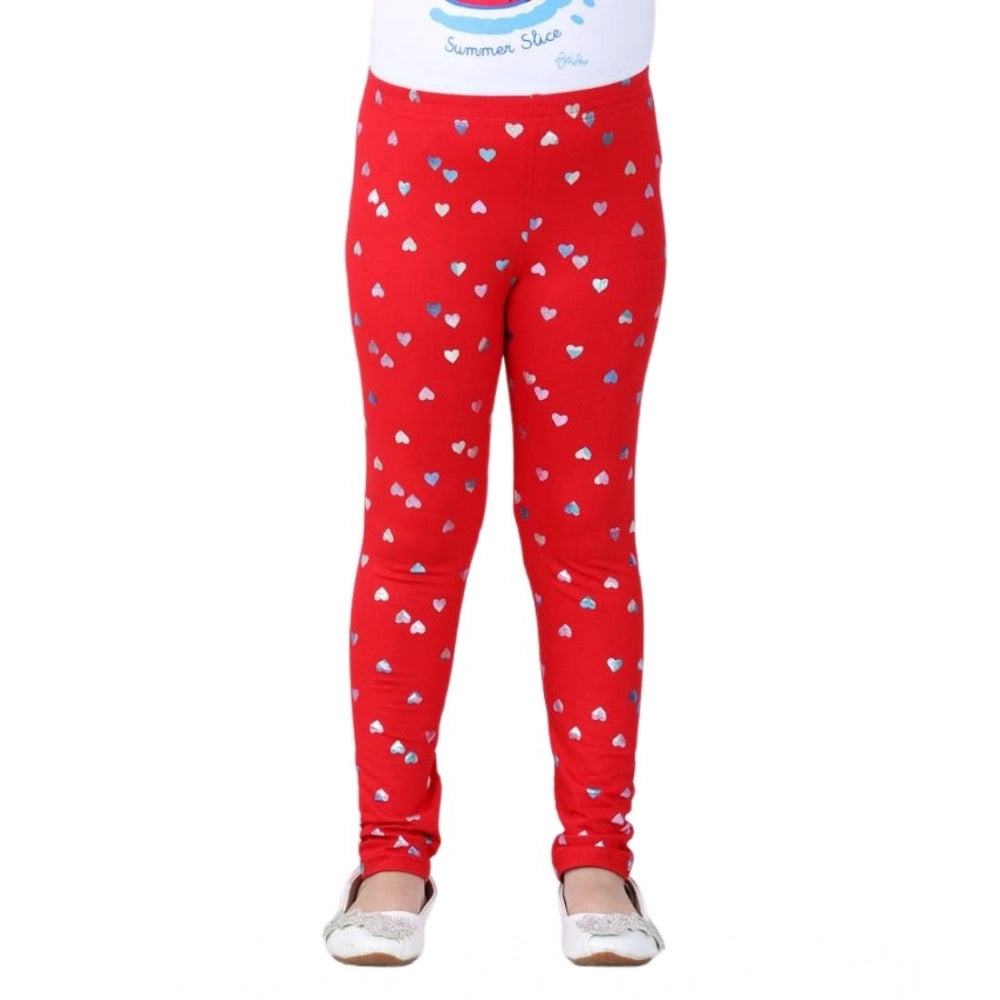 Girl's Cotton Lycra Embellished Elasticated Leggings (Red)
