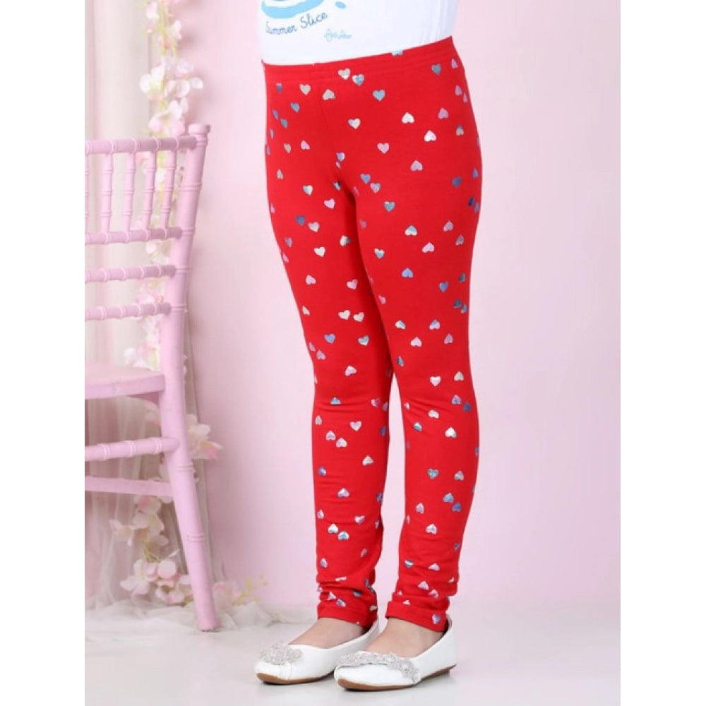 Girl's Cotton Lycra Embellished Elasticated Leggings (Red)