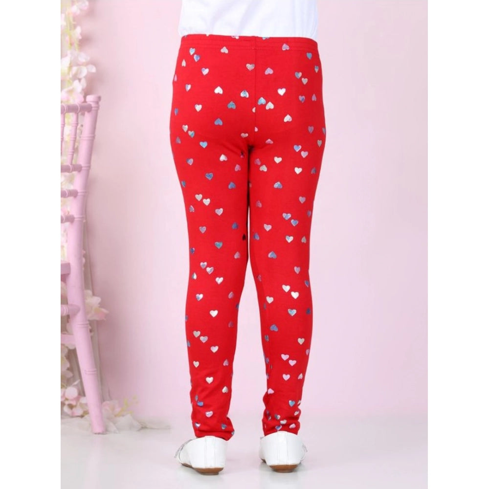 Girl's Cotton Lycra Embellished Elasticated Leggings (Red)
