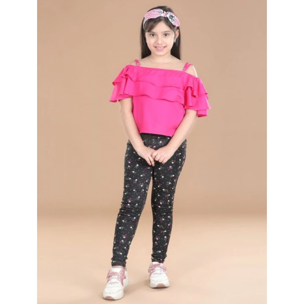 Girl's Cotton Floral Elasticated Jegging and Top Set (Pink)