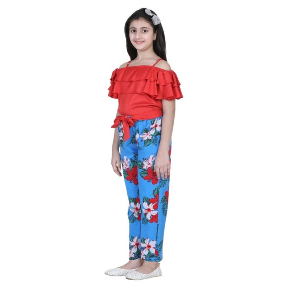 Girl's Rayon Floral Short Sleeve Top and Trouser Set (Multicolor)