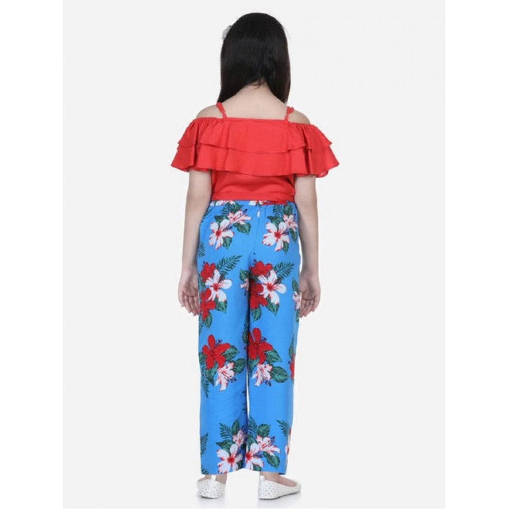 Girl's Rayon Floral Short Sleeve Top and Trouser Set (Multicolor)