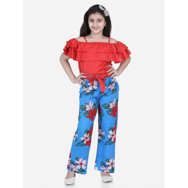 Girl's Rayon Floral Short Sleeve Top and Trouser Set (Multicolor)