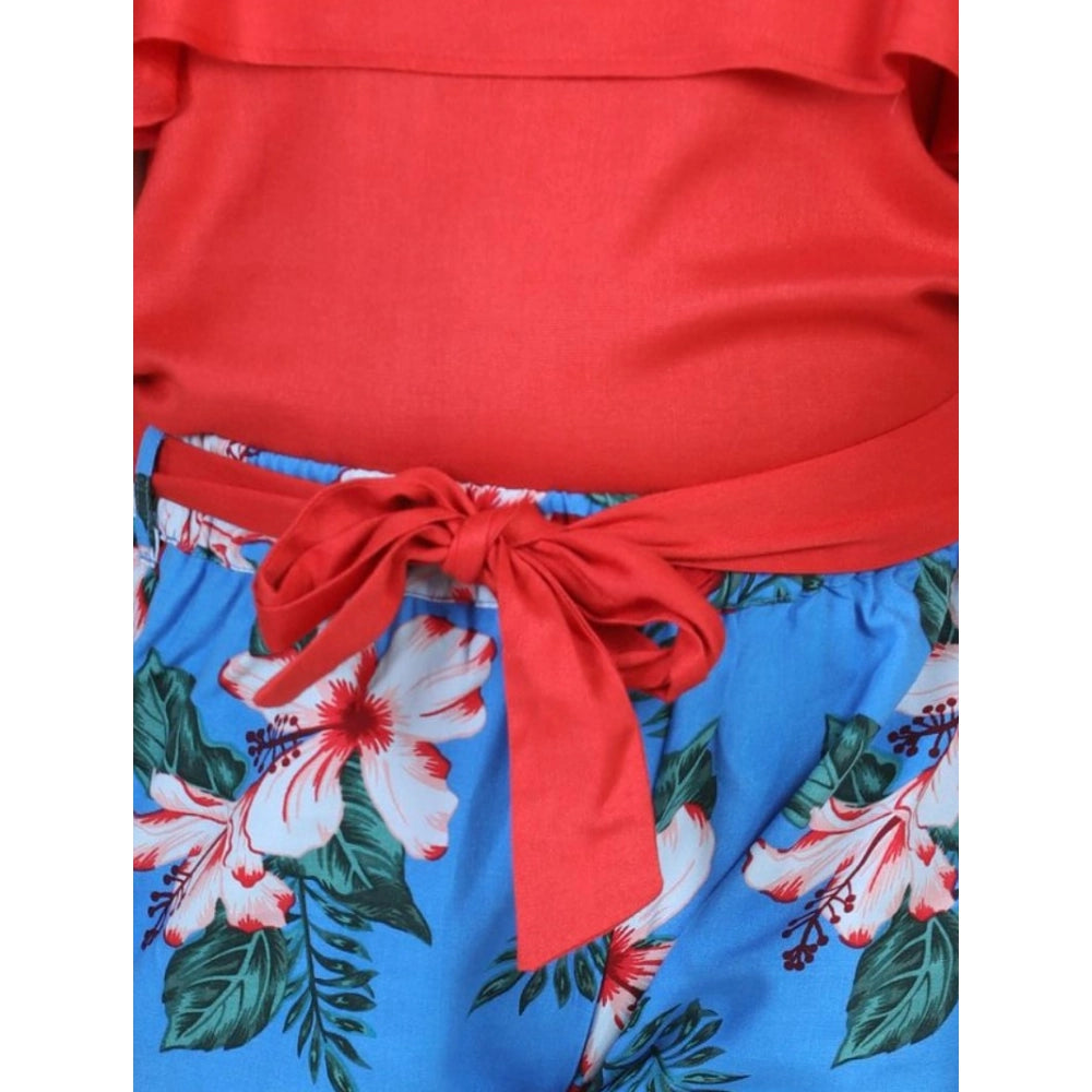 Girl's Rayon Floral Short Sleeve Top and Trouser Set (Multicolor)
