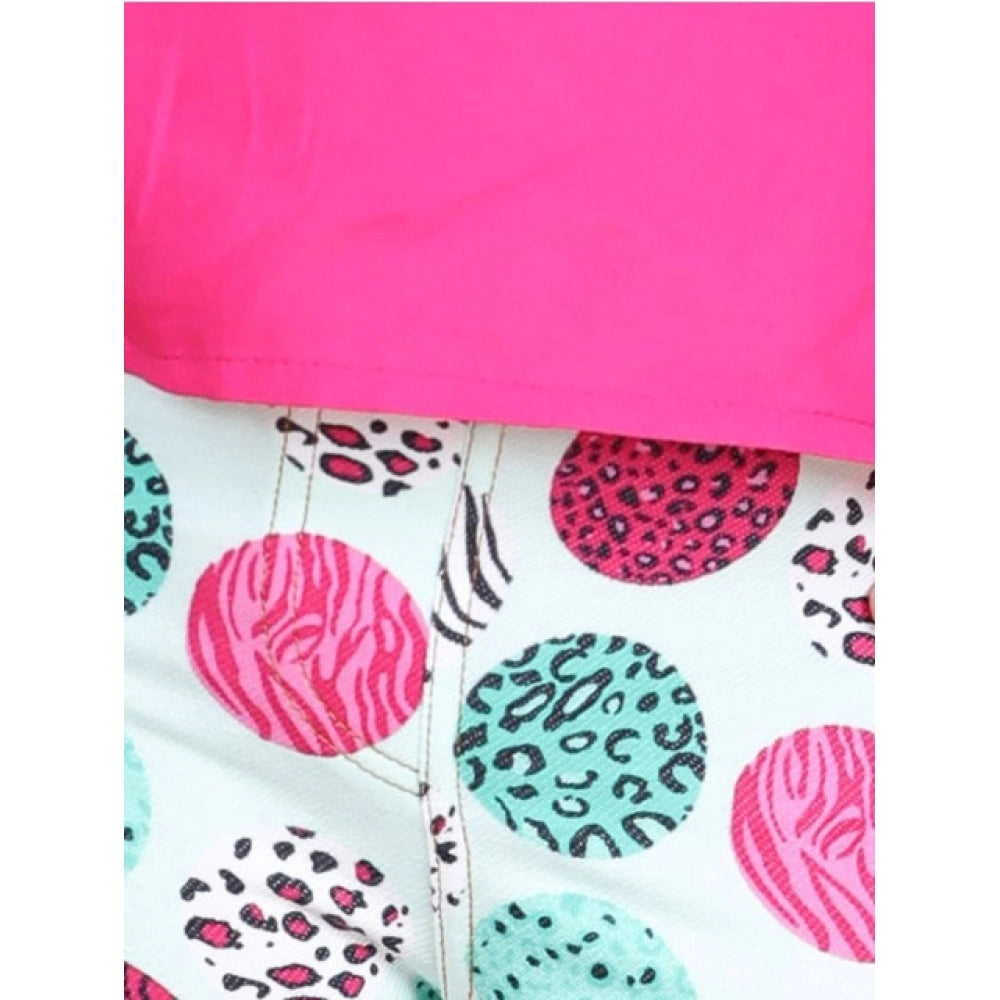 Girl's Cotton Floral Elasticated Jegging and Top (Pink)