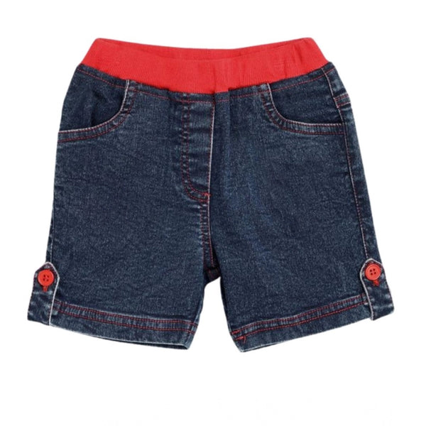 Girl's Denim Lace Inserts Sleeveless Shorts (Blue-Red)