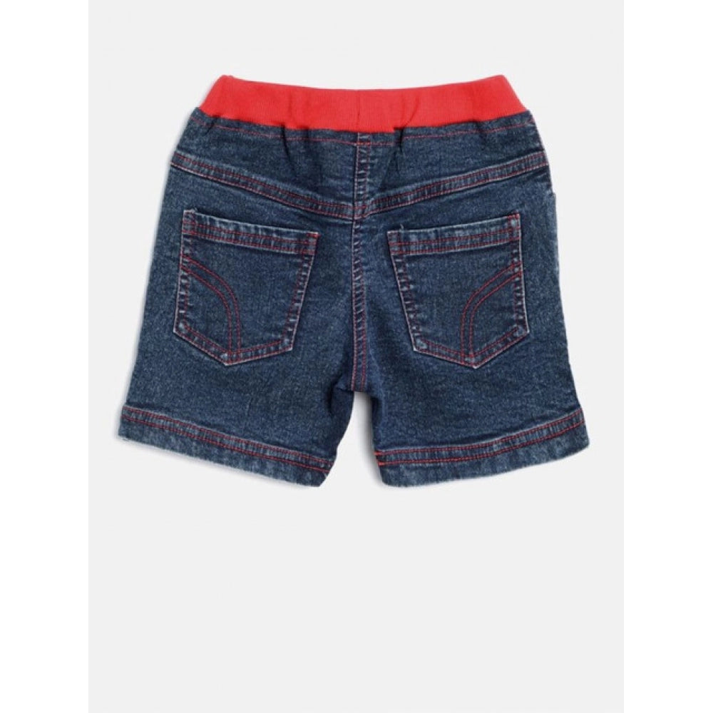 Girl's Denim Lace Inserts Sleeveless Shorts (Blue-Red)