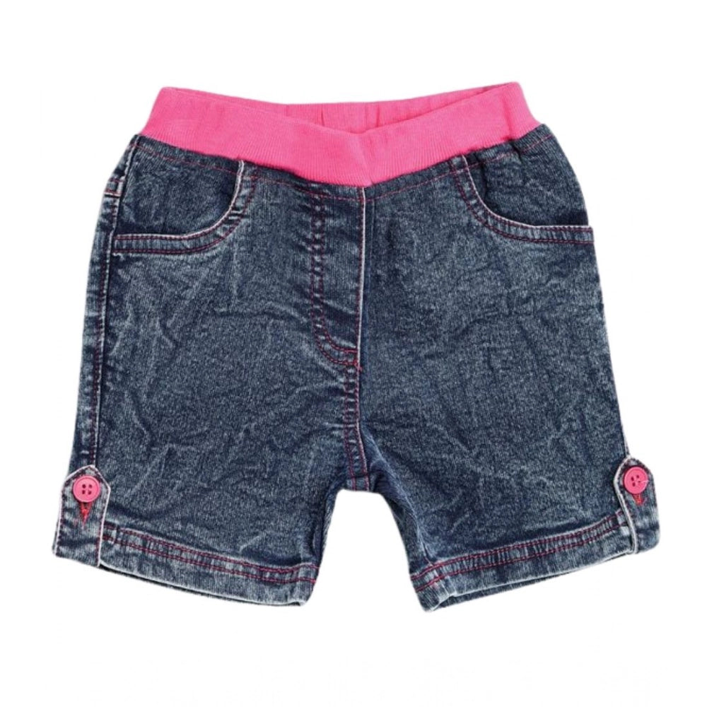 Girl's Denim Lace Inserts Sleeveless Shorts (Blue-Pink)