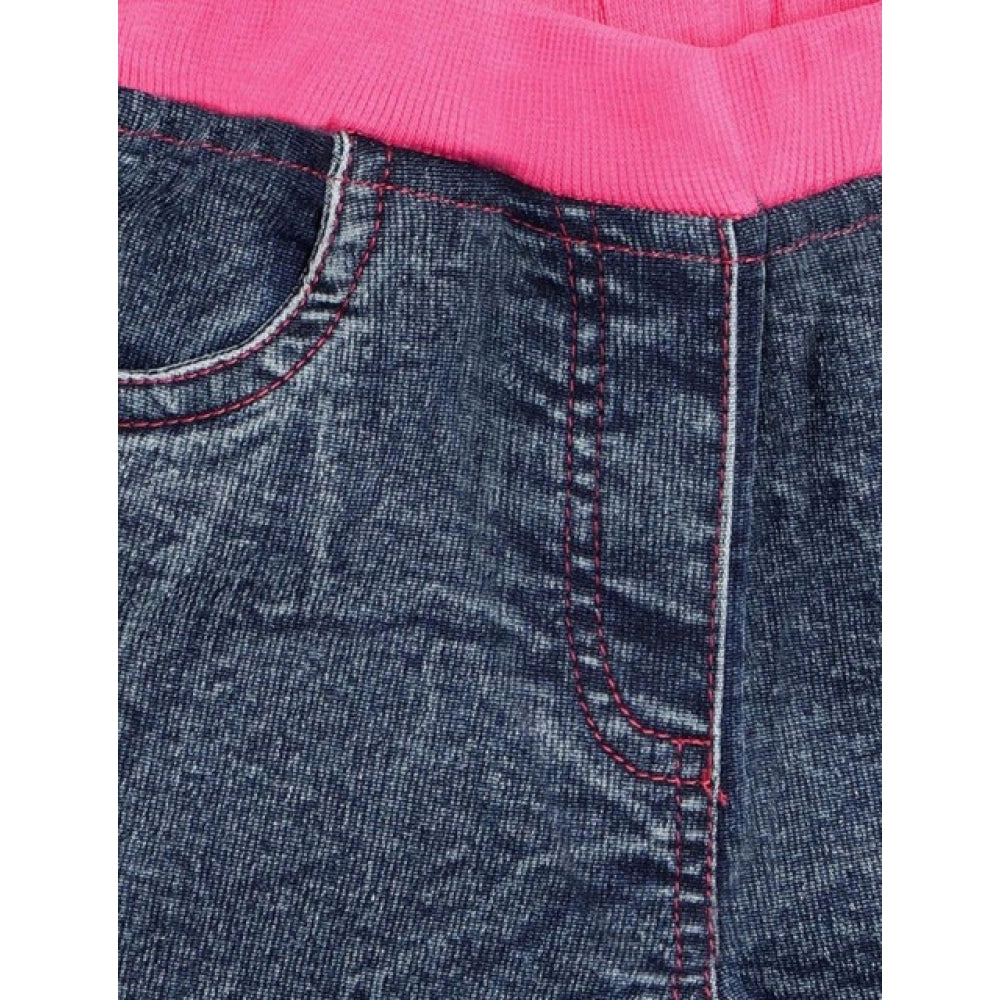 Girl's Denim Lace Inserts Sleeveless Shorts (Blue-Pink)