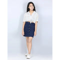 Girl's Denim Solid Buttoned Skirt (Navy Blue)