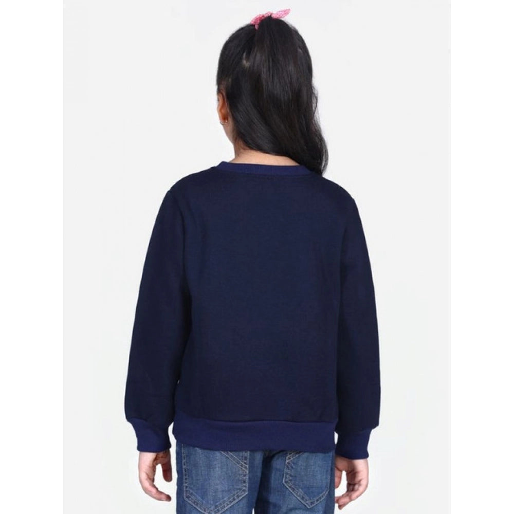 Girl's Fleece Embellished Long Sleeves Sweatshirt (Navy Blue)
