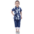 Girl's Denim Tie &amp; Dye Short Sleeve Top (Blue-White)