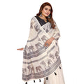 Women's Linen Cotton Printed Saree With Unstitched Blouse 5.5Mtr (Off White)