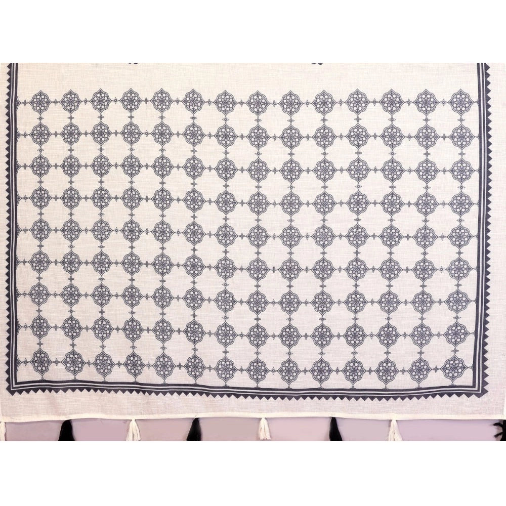 Women's Linen Cotton Printed Saree With Unstitched Blouse 5.5Mtr (Off White)