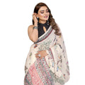 Women's Linen Cotton Printed Saree With Unstitched Blouse 5.5Mtr (Off White)