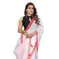 Women's Linen Cotton Printed Saree With Unstitched Blouse 5.5Mtr (White)