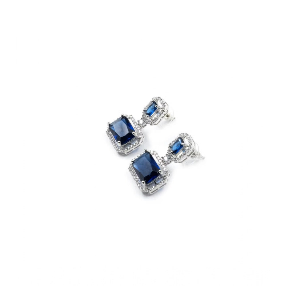 Women's Brass Silver Plated Drop Earrings (Blue)
