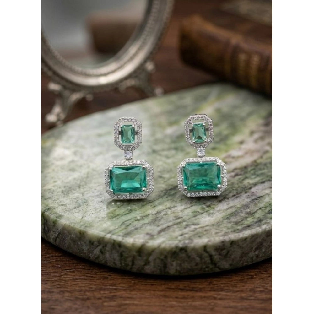 Women's Brass Silver Plated Drop Earrings (Green)