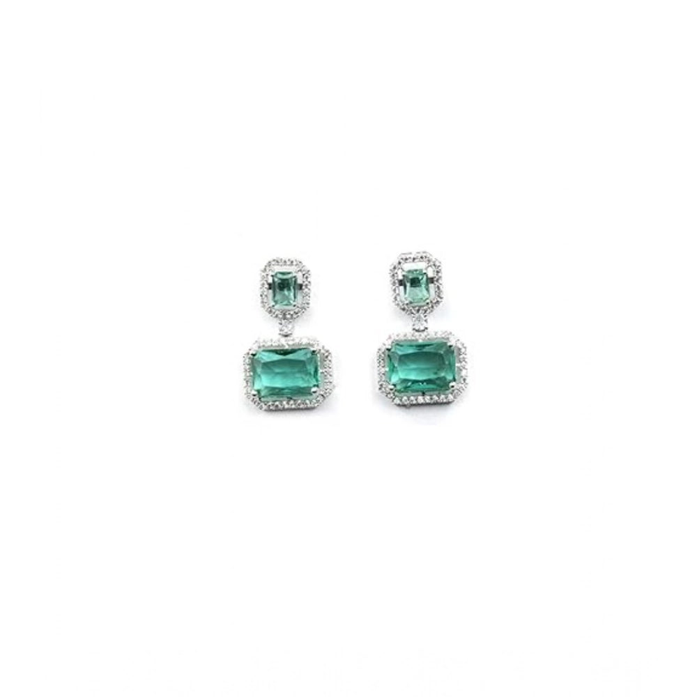Women's Brass Silver Plated Drop Earrings (Green)