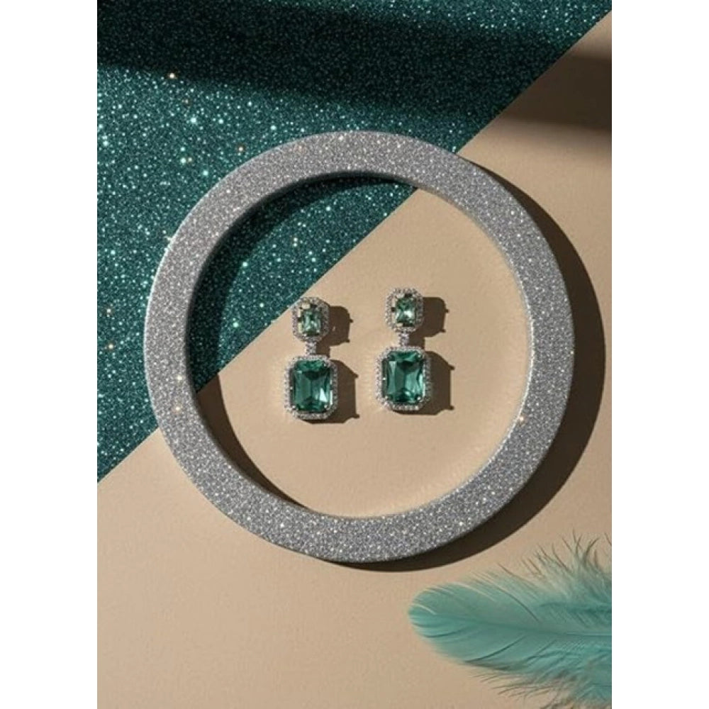Women's Brass Silver Plated Drop Earrings (Green)