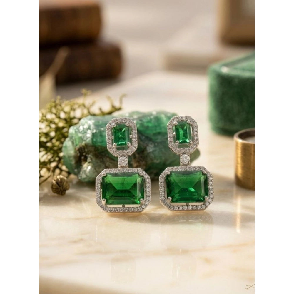 Women's Brass Silver Plated Drop Earrings (Green)