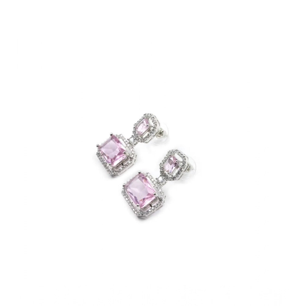 Women's Brass Silver Plated Drop Earrings (Pink)