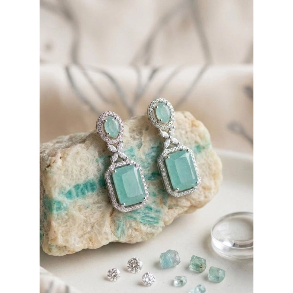 Women's Brass Silver Plated Drop Earrings (Turquoise)