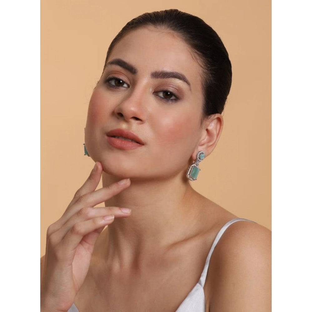 Women's Brass Silver Plated Drop Earrings (Turquoise)