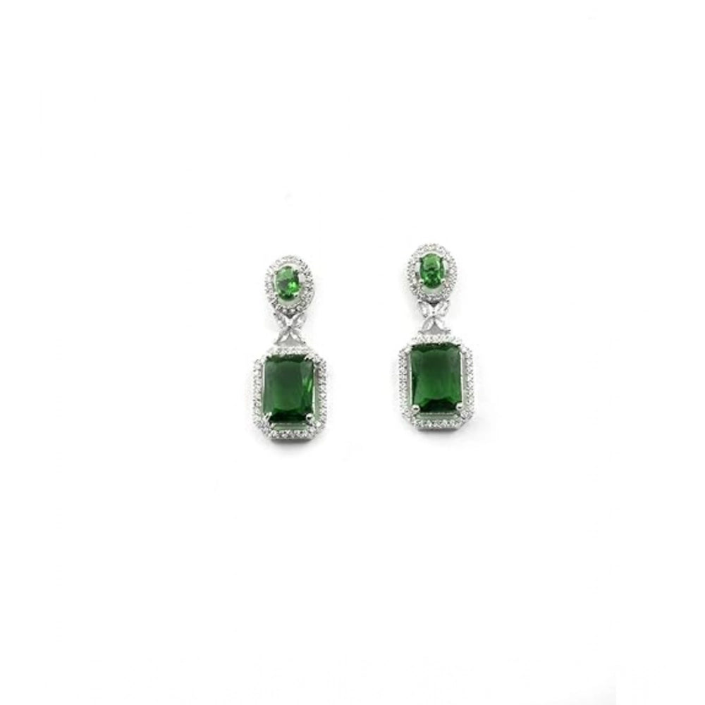 Women's Brass Silver Plated Drop Earrings (Green)