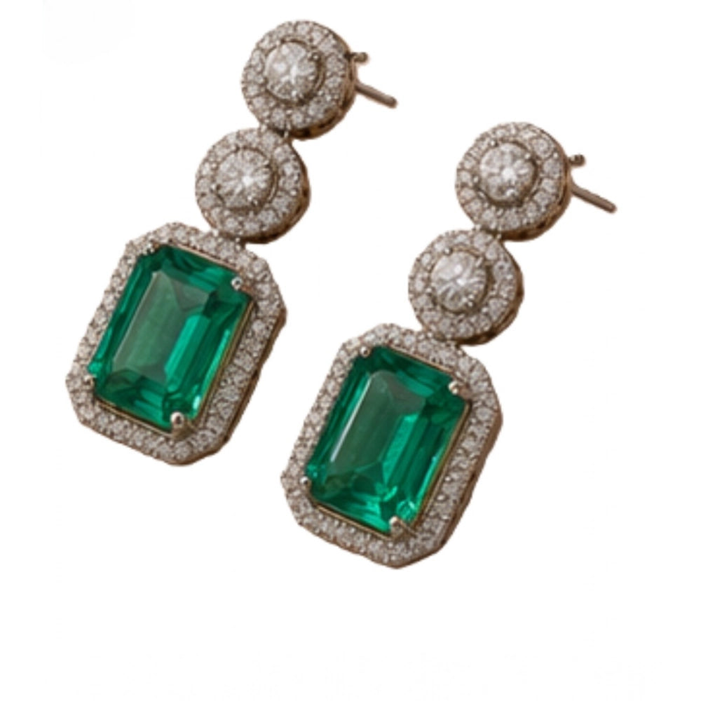 Women's Brass Silver Plated Drop Earrings (Green)