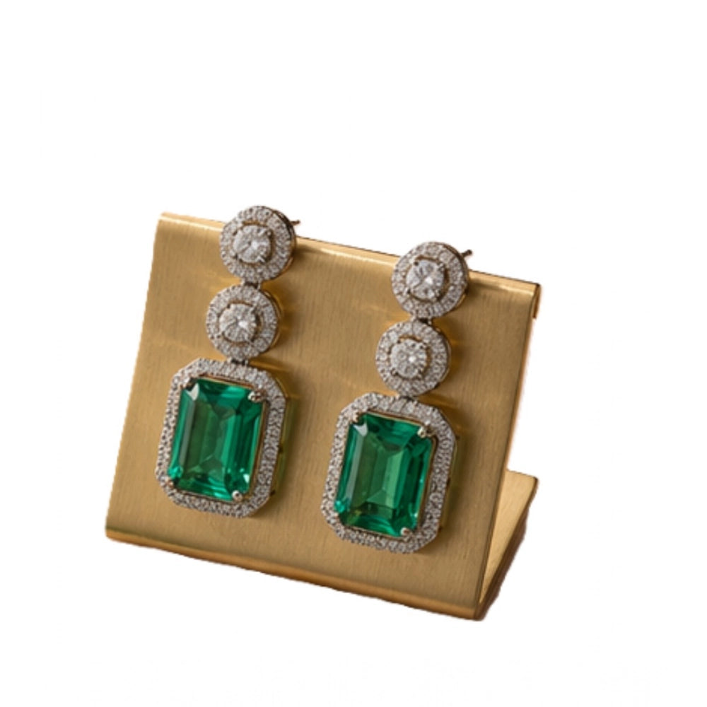 Women's Brass Silver Plated Drop Earrings (Green)