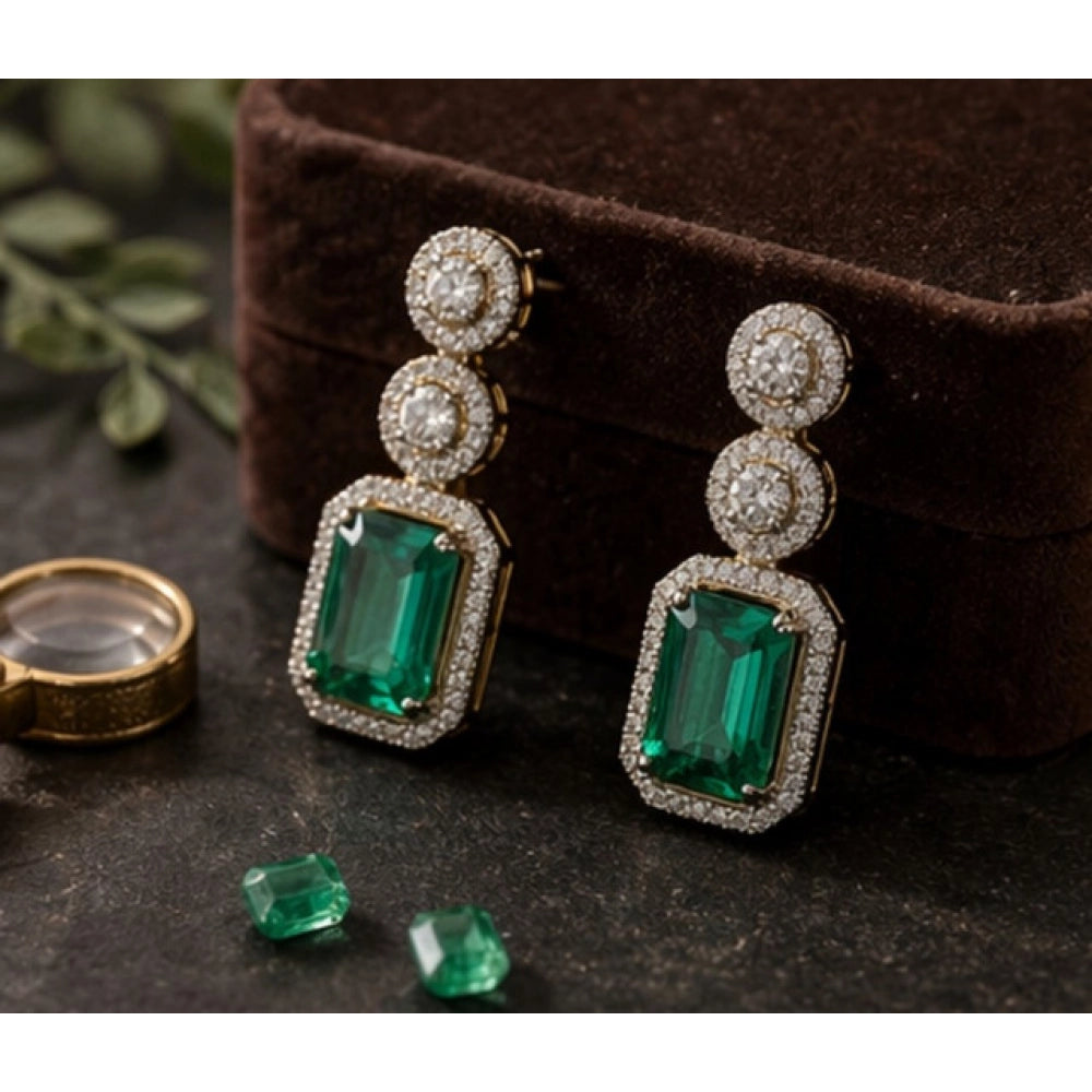 Women's Brass Silver Plated Drop Earrings (Green)