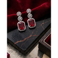 Women's Brass Silver Plated Drop Earrings (Red)