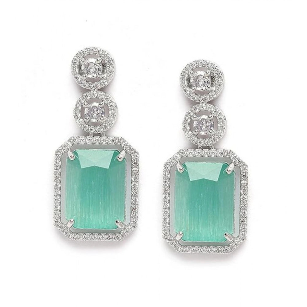 Women's Brass Silver Plated Drop Earrings (Turquoise)