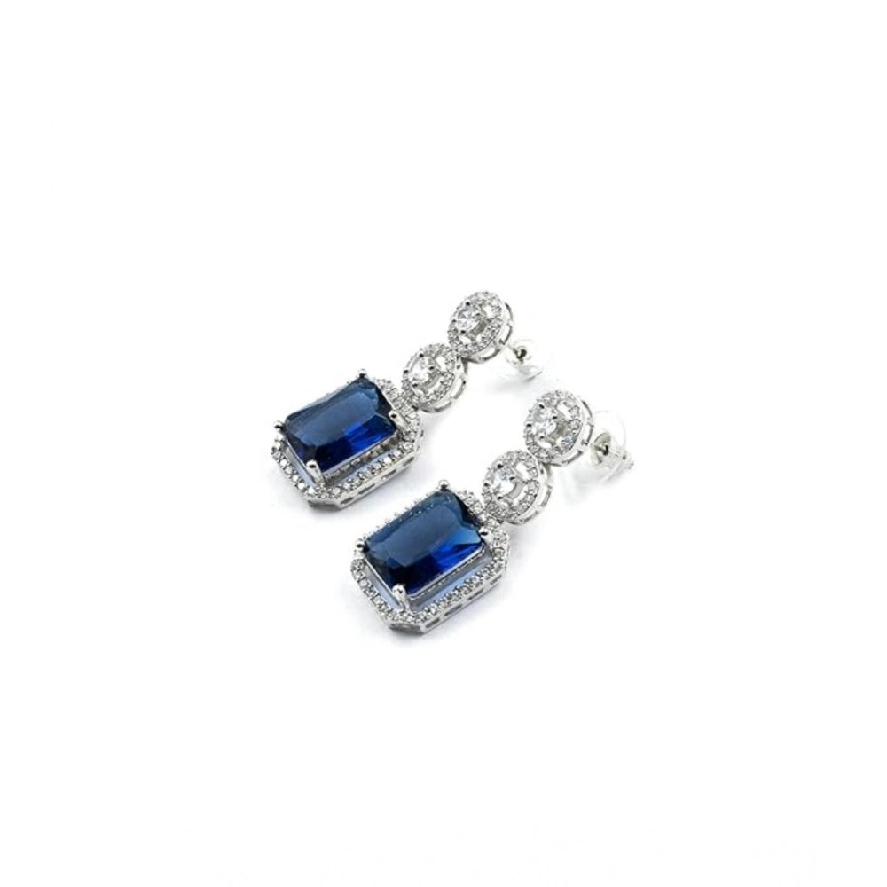 Women's Brass Silver Plated Drop Earrings (Blue)