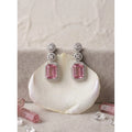 Women's Brass Silver Plated Drop Earrings (Pink)