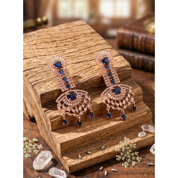 Women's Brass Silver Plated Drop Earrings (Blue)