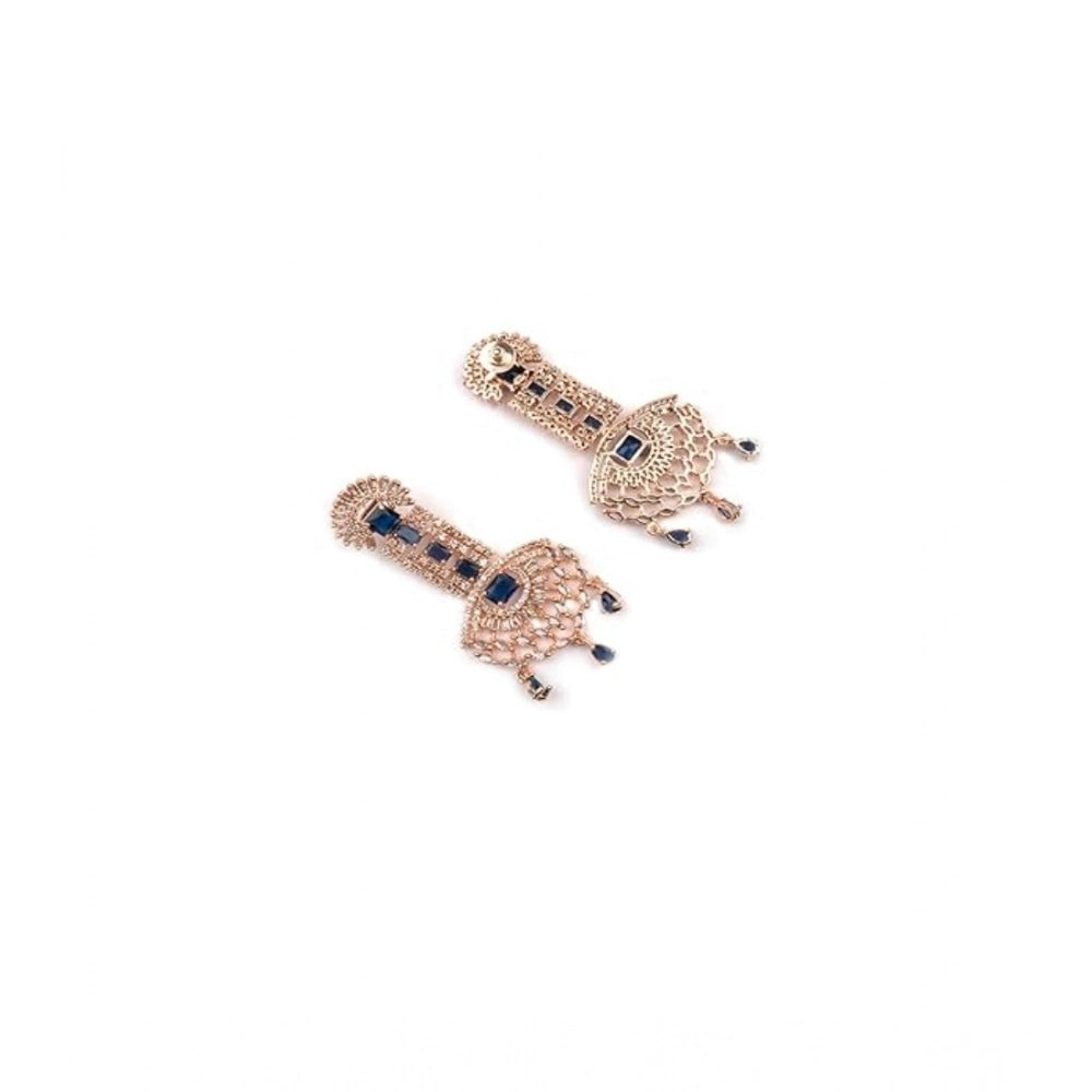 Women's Brass Silver Plated Drop Earrings (Blue)