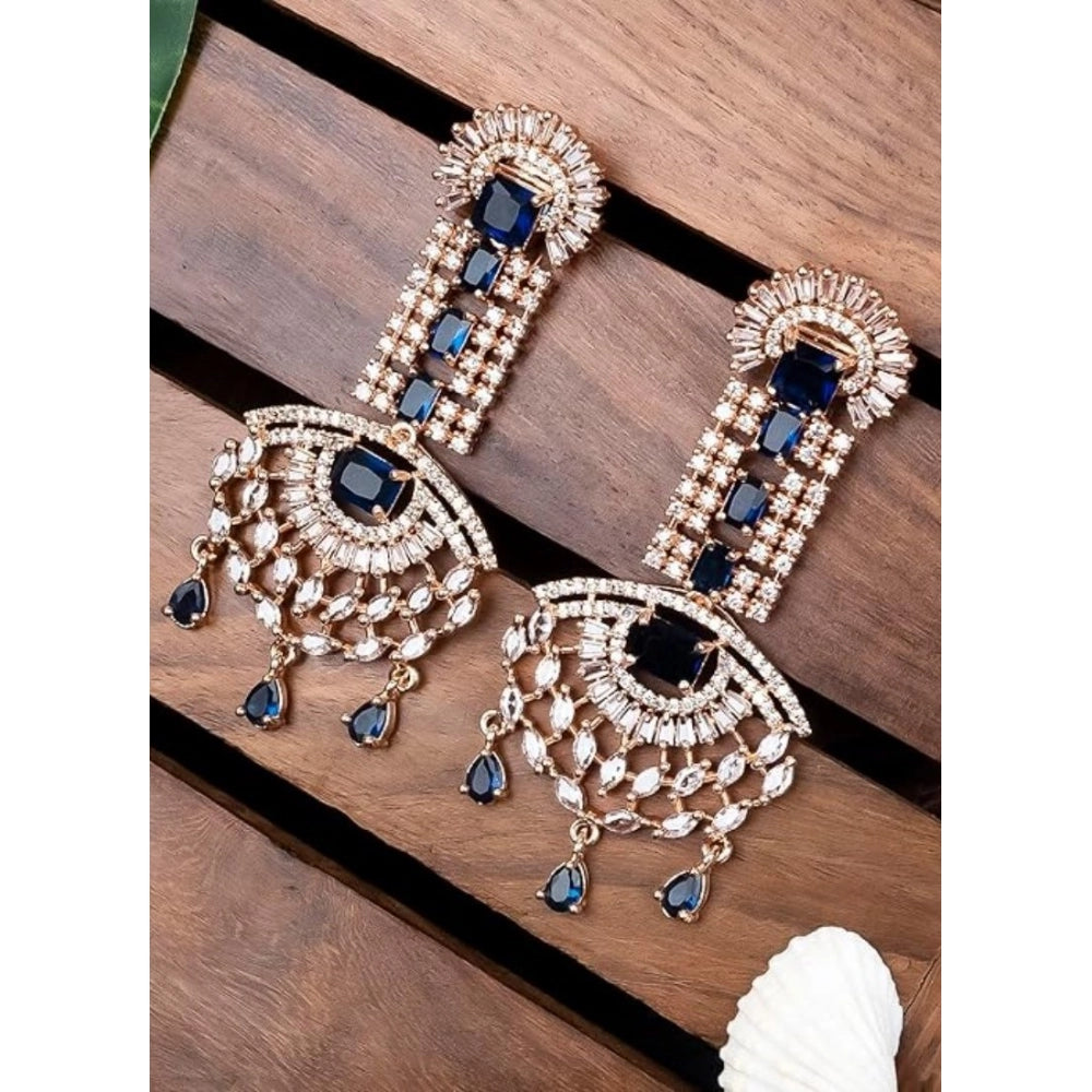 Women's Brass Silver Plated Drop Earrings (Blue)