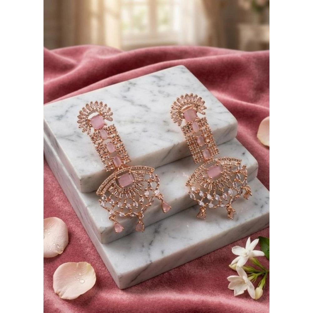Women's Brass Silver Plated Drop Earrings (Pink)