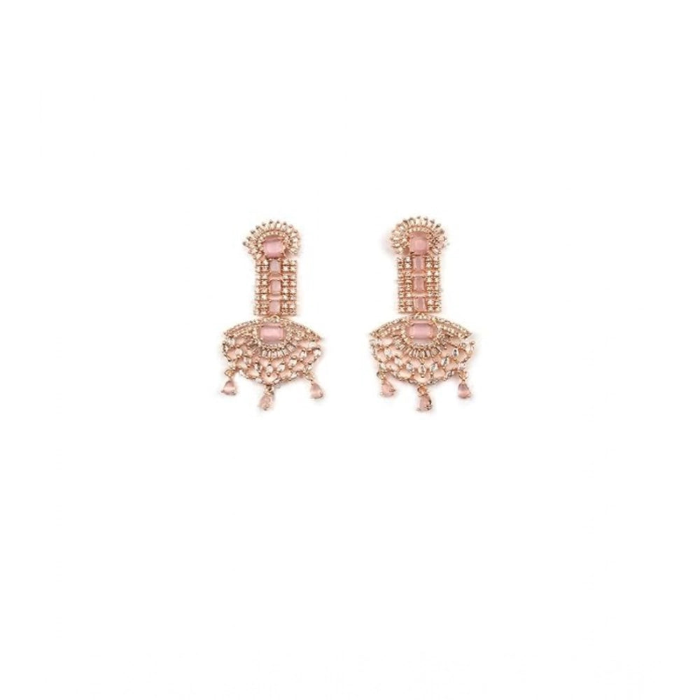 Women's Brass Silver Plated Drop Earrings (Pink)