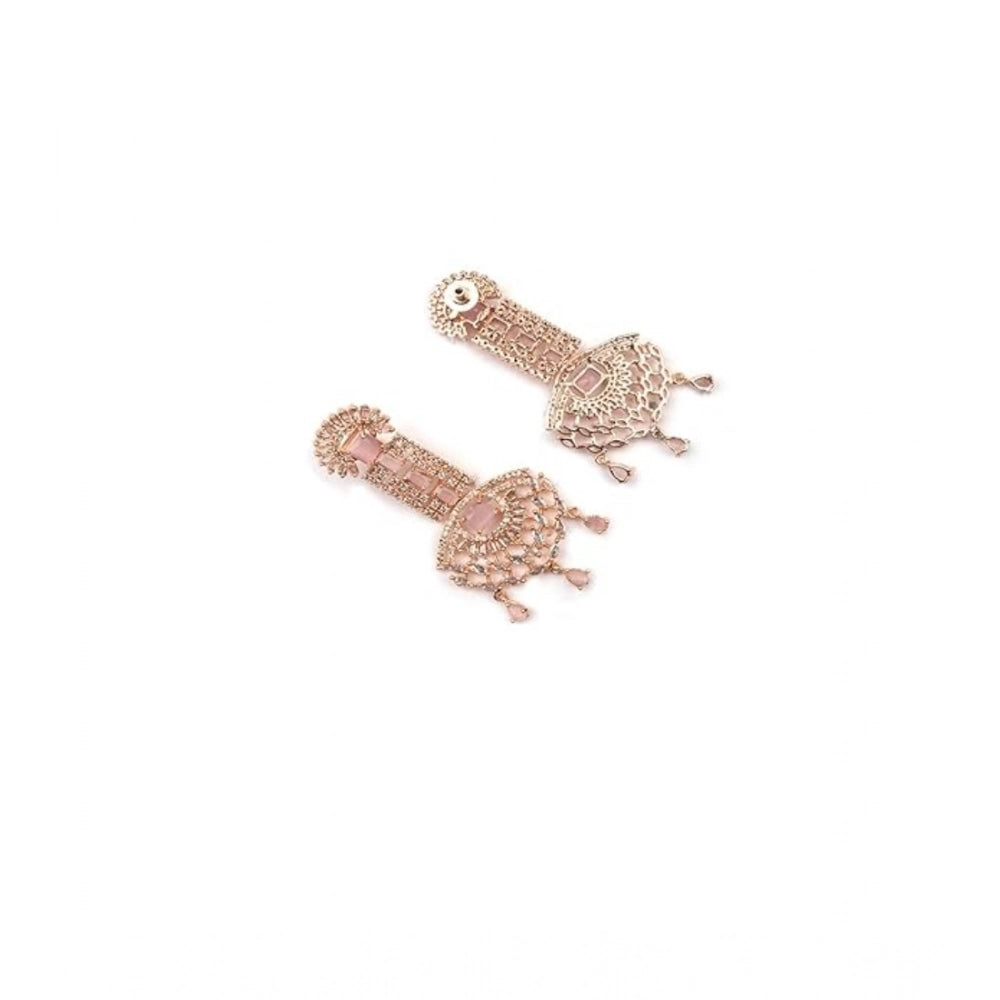 Women's Brass Silver Plated Drop Earrings (Pink)