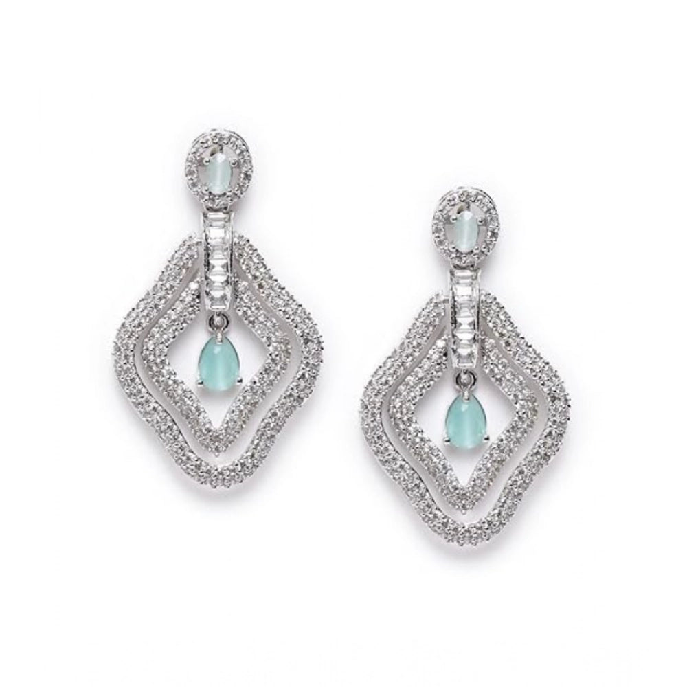 Women's Brass Silver Plated Drop Earrings (Turquoise)