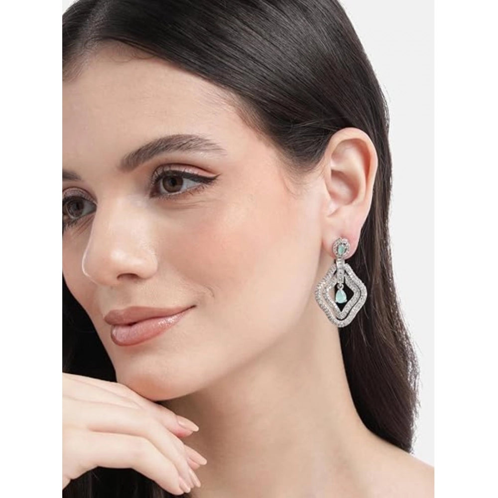Women's Brass Silver Plated Drop Earrings (Turquoise)