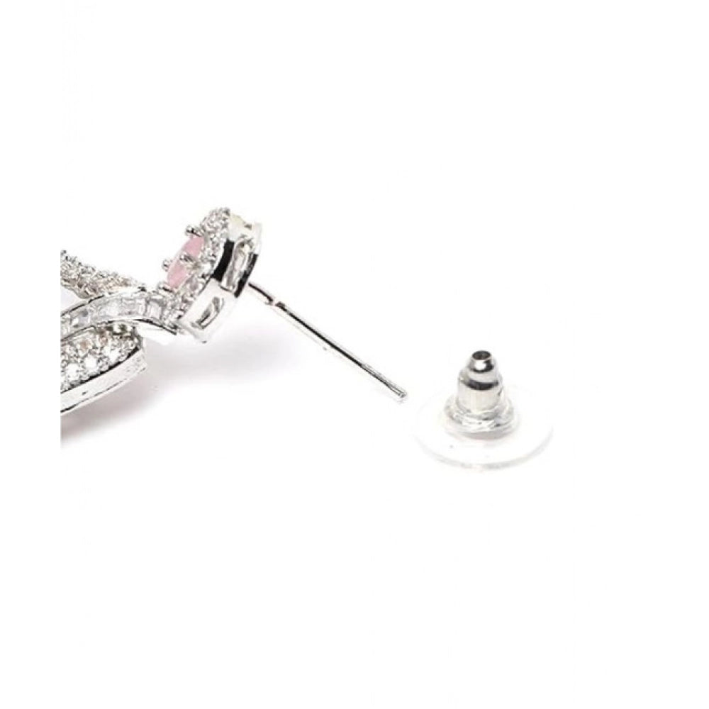 Women's Brass Silver Plated Drop Earrings (Pink)