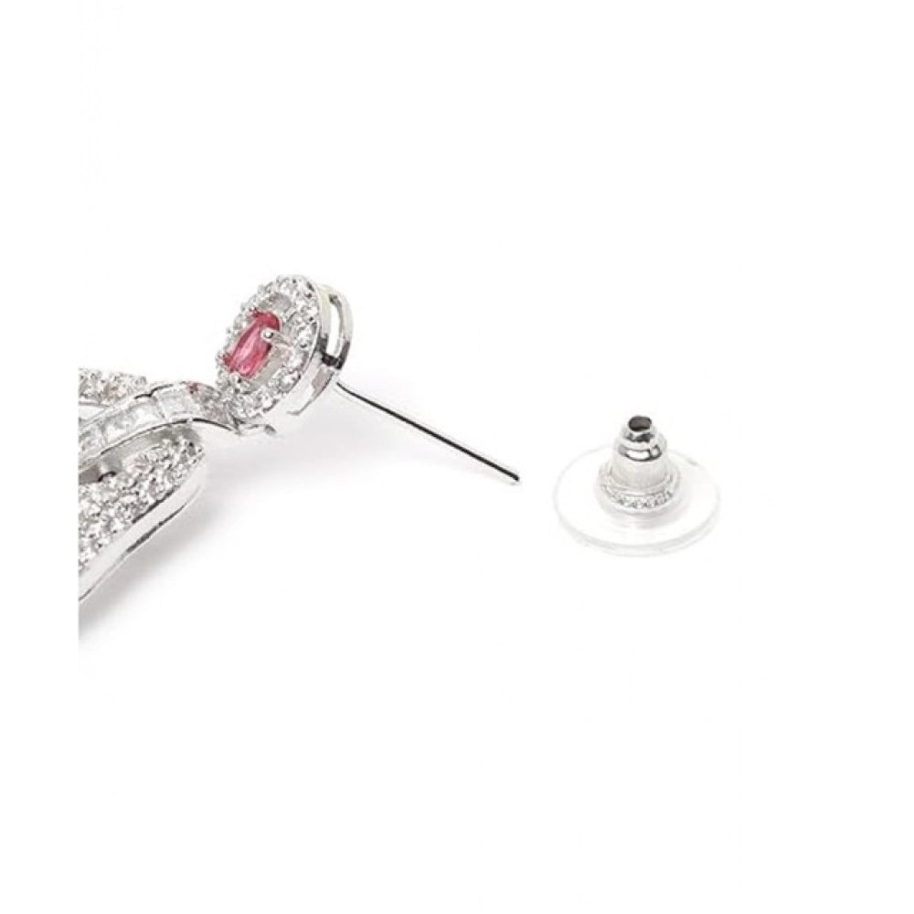 Women's Brass Silver Plated Drop Earrings (Red)